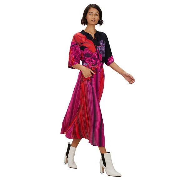 The Kit Dresses & Skirts - The Kit Cobie Shirt Dress Size 10 Maxi Striped Iris Art to Wear Abstract Floral